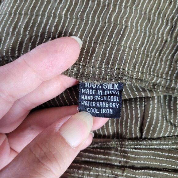 Vintage 90s High-rise Silk‎ Pants 14 Green Pinstriped Pleated Tapered - Picture 10 of 11